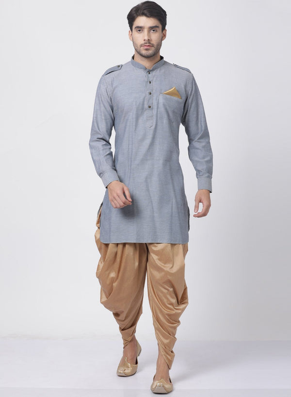 Men's Grey Cotton Kurta and Dhoti Pant Set - Vastramay