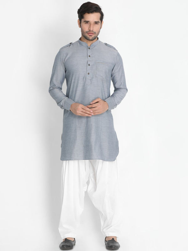 Men's Grey Cotton Blend Kurta and Patiala Set - Vastramay