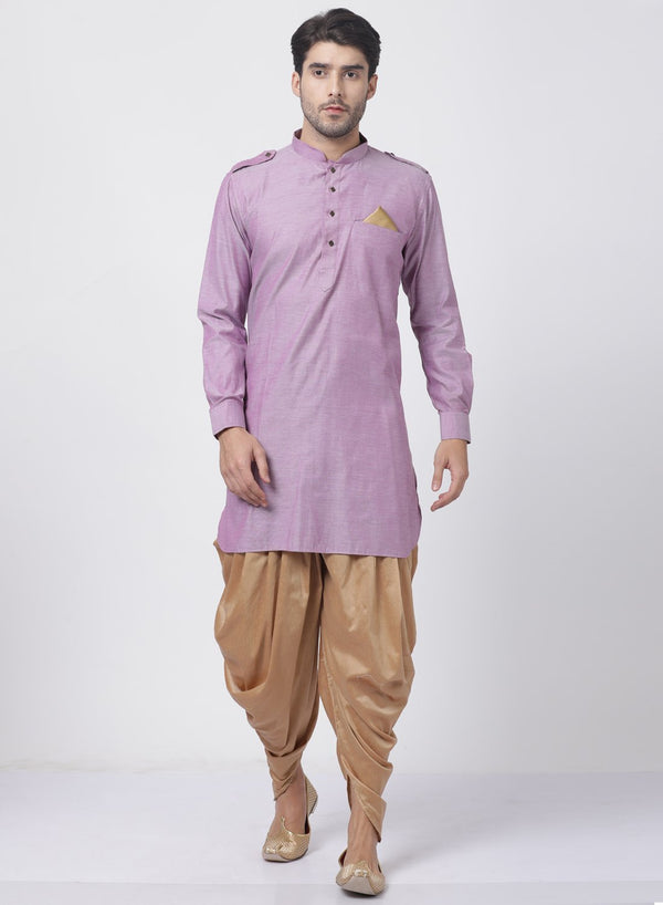 Men's Purple Cotton Kurta and Dhoti Pant Set - Vastramay