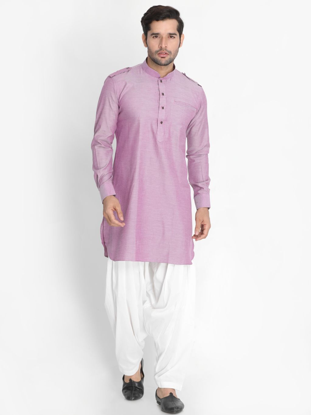 Men's Purple Cotton Blend Kurta and Patiala Set