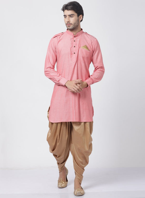 Men's Red Cotton Kurta and Dhoti Pant Set - Vastramay