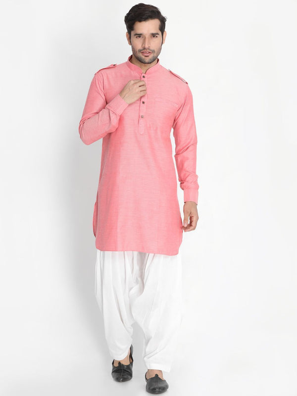 Men's Red Cotton Blend Kurta and Patiala Set - Vastramay