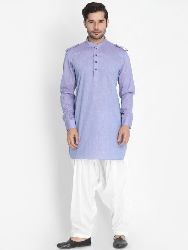 Men's Blue Cotton Blend Kurta and Patiala Set - Vastramay