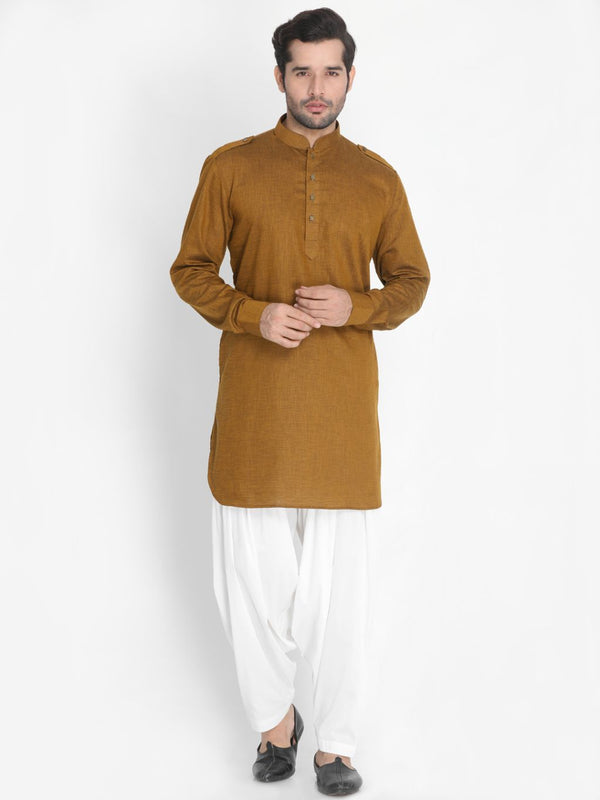 Men's Brown Cotton Blend Kurta and Patiala Set - Vastramay