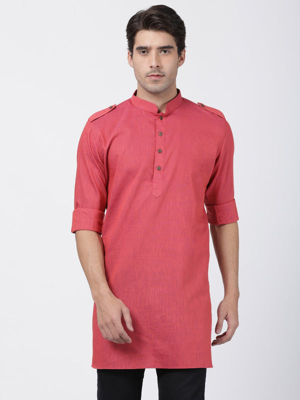 Men's Maroon Cotton Kurta - Vastramay