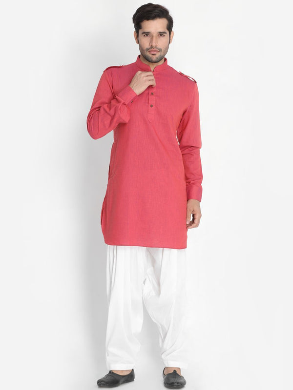 Men's Maroon Cotton Blend Kurta and Patiala Set - Vastramay