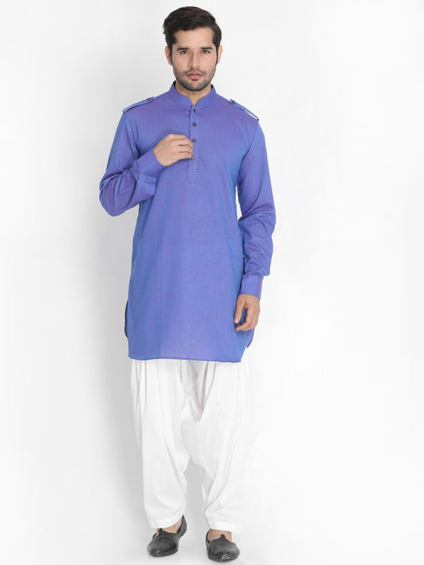 Men's Purple Cotton Blend Kurta and Patiala Set - Vastramay