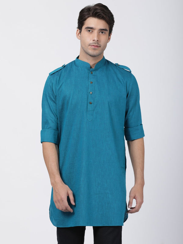 Men's Dark Green Cotton Kurta - Vastramay