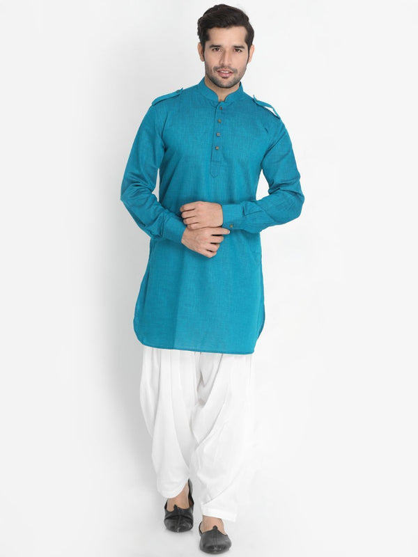 Men's Dark Green Cotton Blend Kurta and Patiala Set - Vastramay