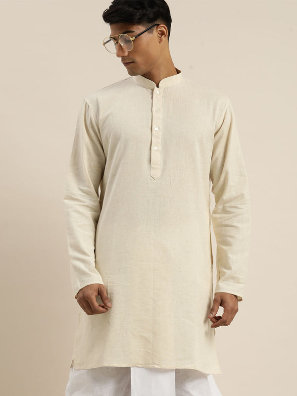 Jashvi Men's Cream Pure Cotton Kurta