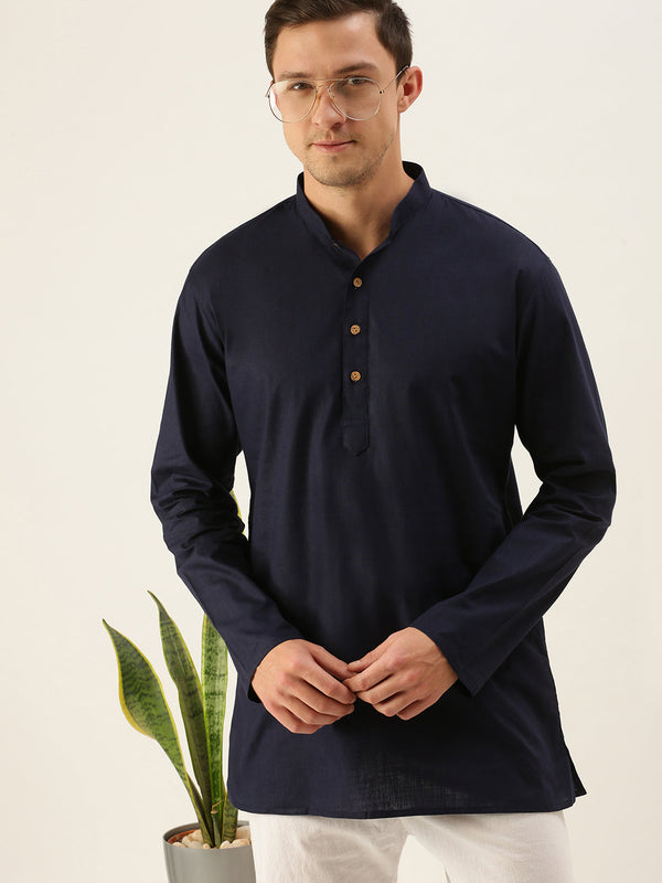 Jashvi Men's Navy Blue Cotton Kurta