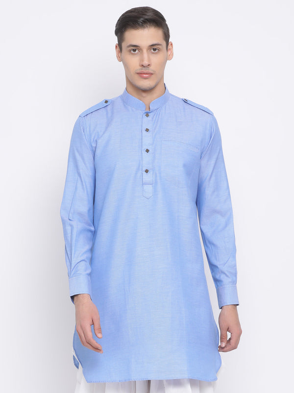 Jashvi Men's Blue Cotton Blend Kurta