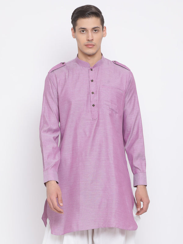 Jashvi Men's Purple Cotton Blend Kurta