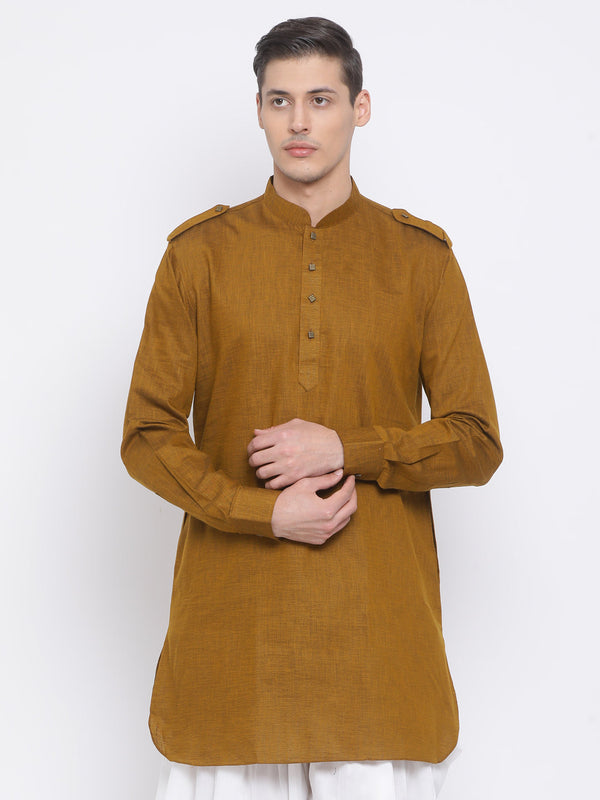 Jashvi Men's Coffee Brown Cotton Blend Kurta