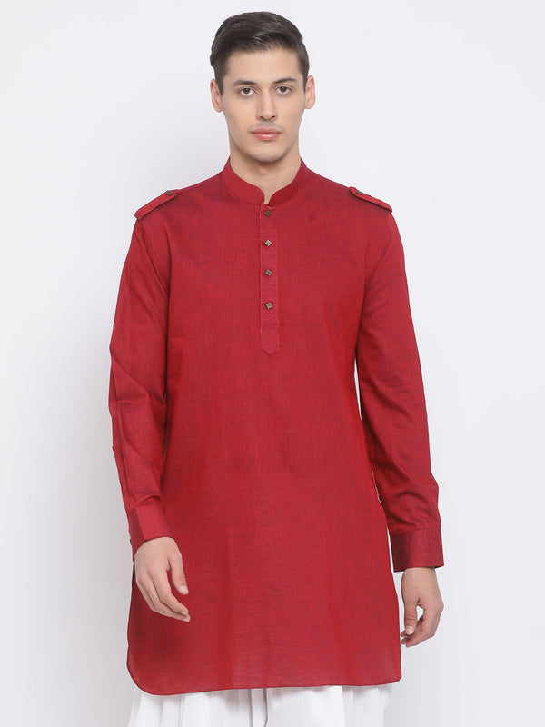 Jashvi Men's Maroon Cotton Blend Kurta