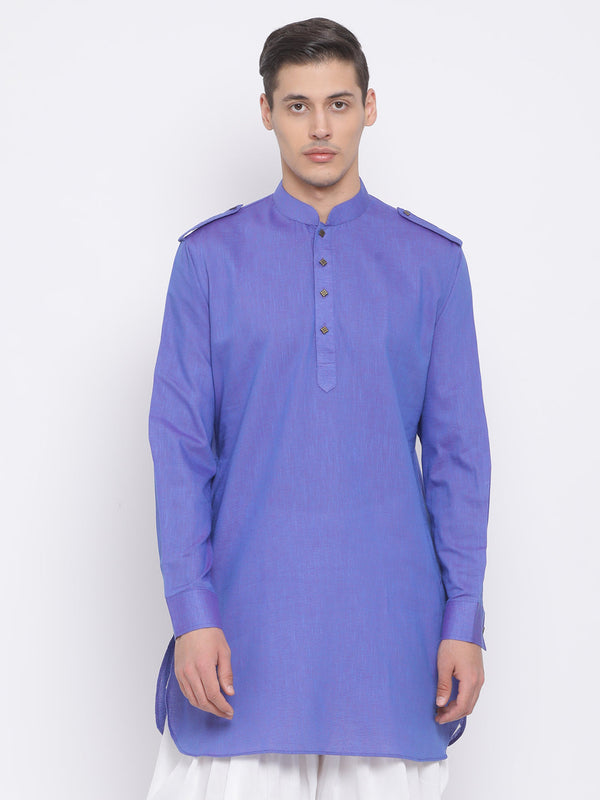 Jashvi Men's Purple Cotton Blend Kurta