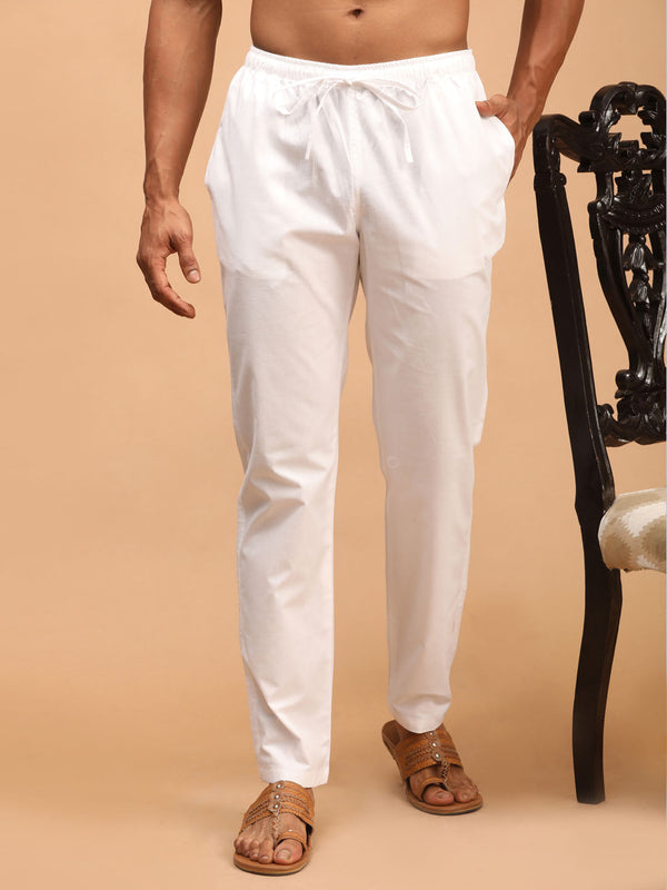 Jashvi Men's White Cotton Pant Style Pyjama