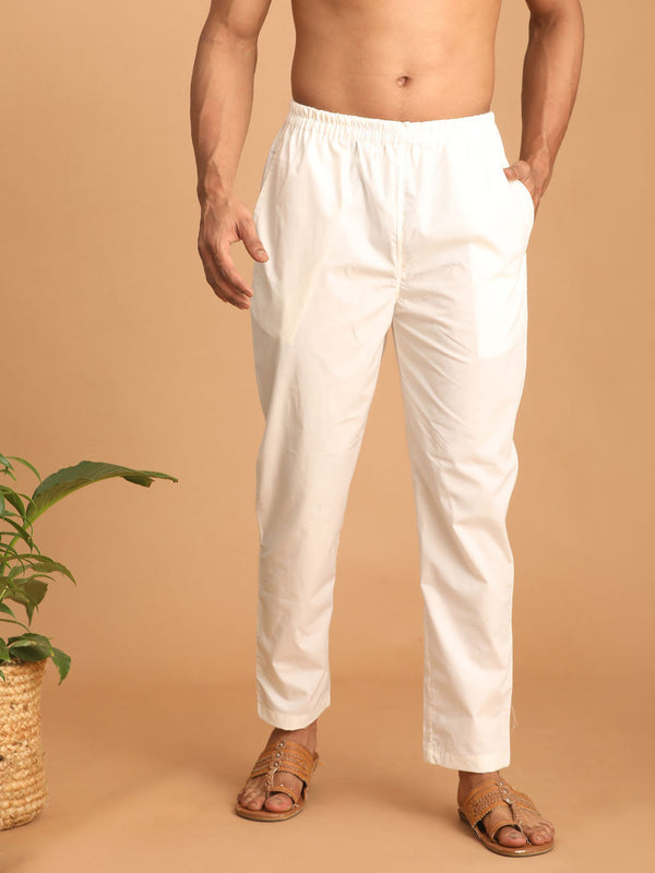 Jashvi Men's Cream Cotton Pant Style Pyjama