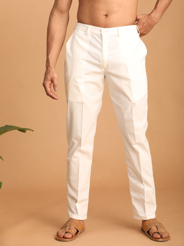 Jashvi Men's Cream Cotton Pant Style Pyjama