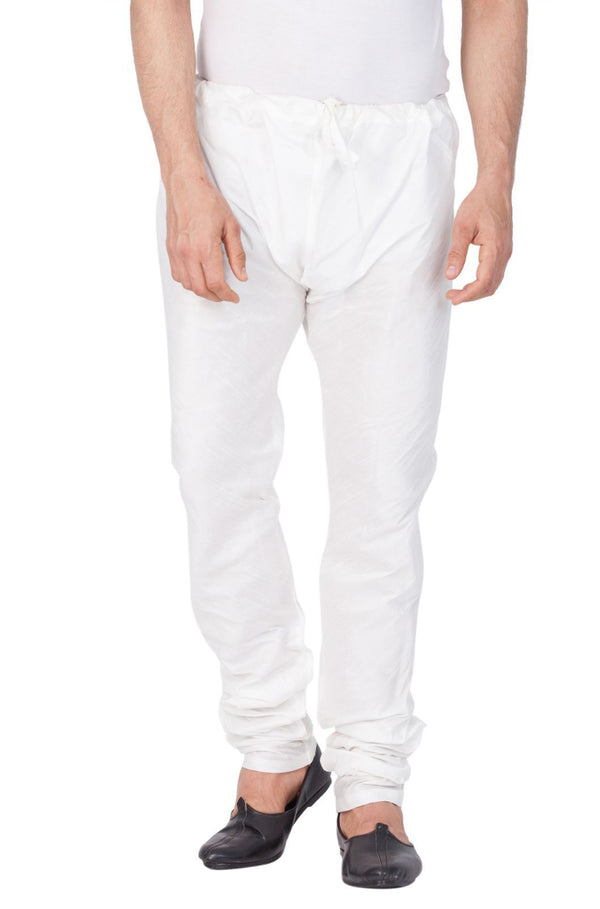 Men's White Cotton Silk Blend Pyjama - Vastramay