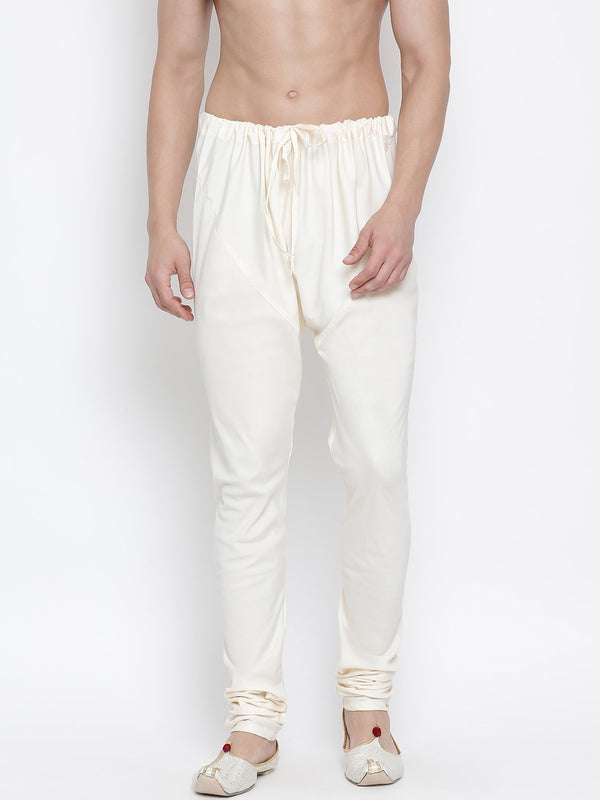 Men's White Cotton Silk Blend Pyjama