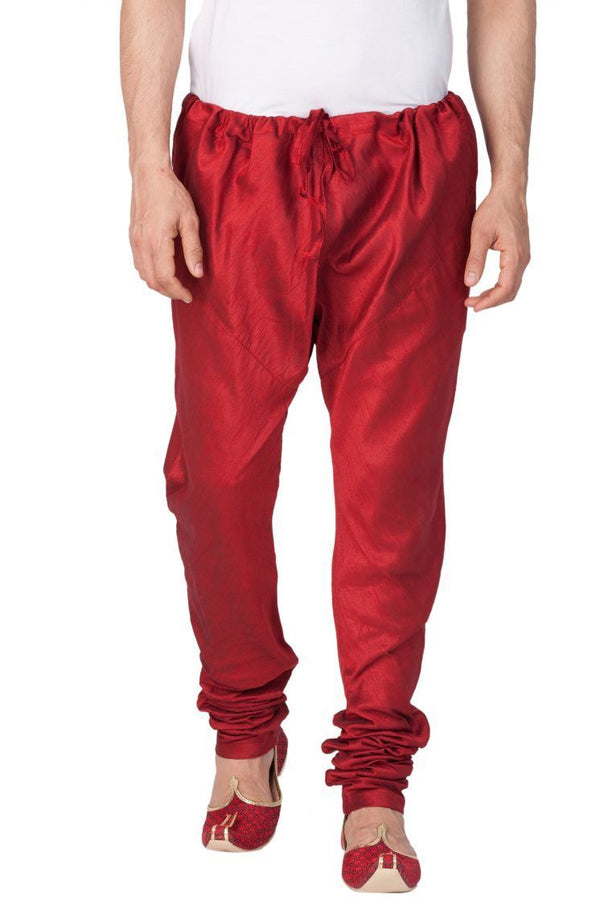 Men's Maroon Cotton Silk Blend Pyjama - Vastramay