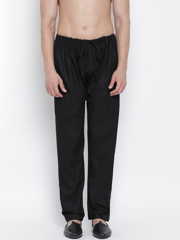 Men's Black Cotton Silk Blend Pyjama - Vastramay