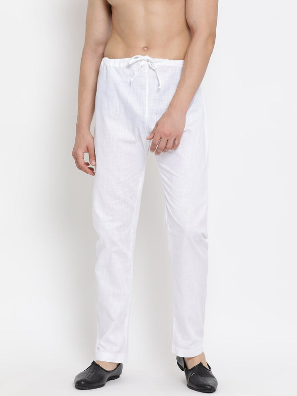 Men's White Cotton Silk Blend Pyjama - Vastramay