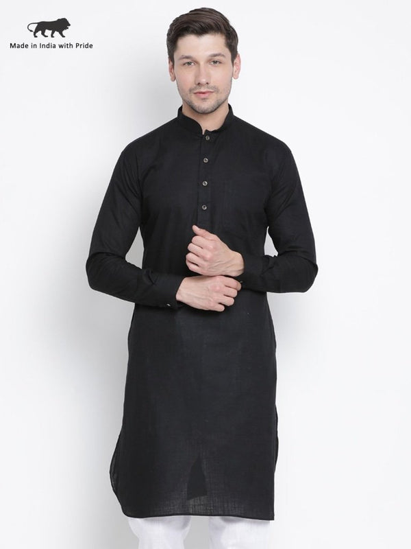 Men's Black Cotton Blend Kurta - Vastramay