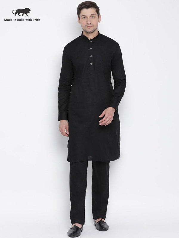 Men's Black Cotton Blend Pathani Suit Set - Vastramay