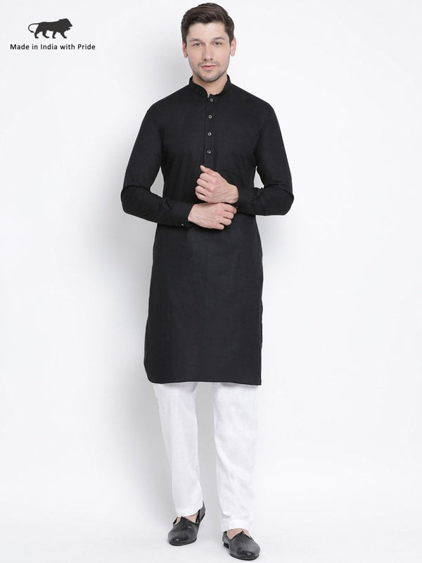 Men's Black Cotton Blend Pathani Suit Set - Vastramay