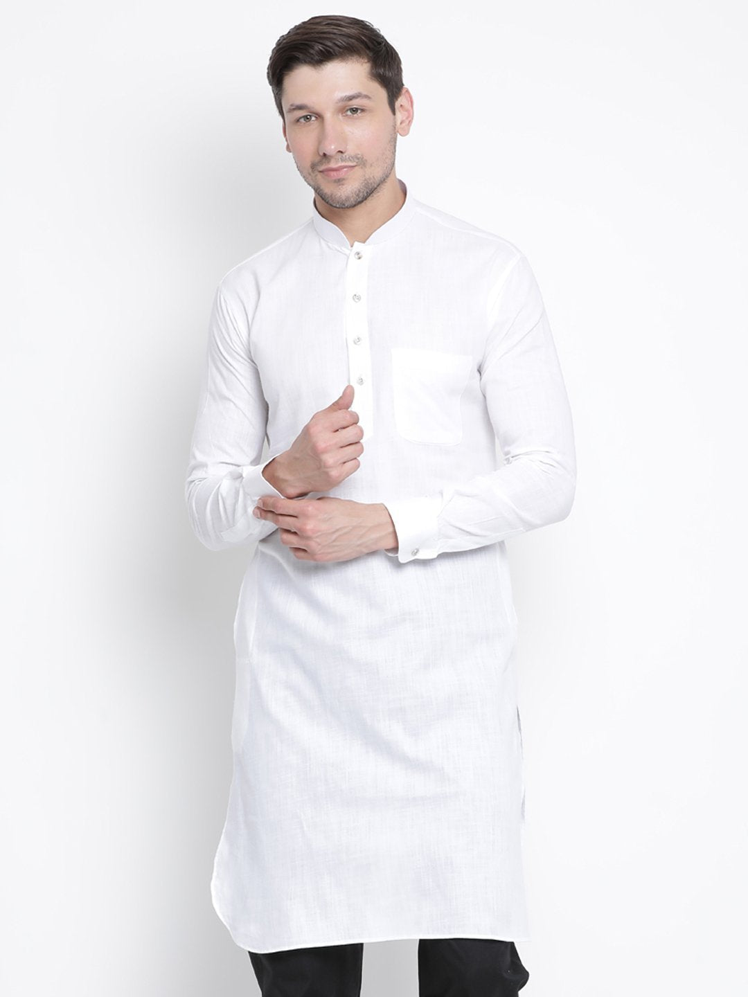 Men's White Cotton Blend Kurta