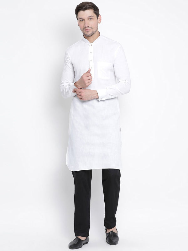 Men's White Cotton Blend Pathani Suit Set - Vastramay