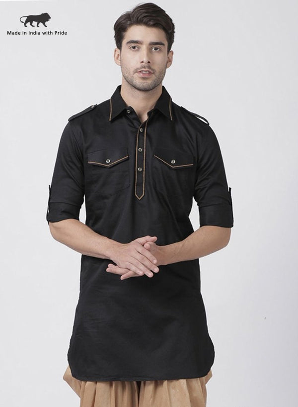 Men's Black Cotton Blend Kurta - Vastramay