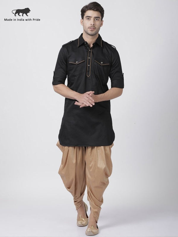 Men's Black Cotton Blend Pathani Suit Set - Vastramay