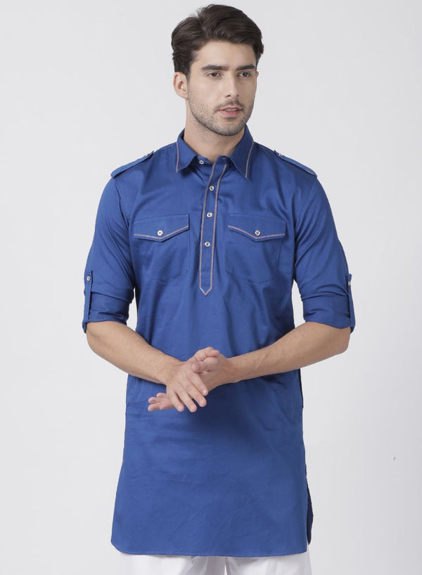 Men's Blue Cotton Blend Kurta - Vastramay