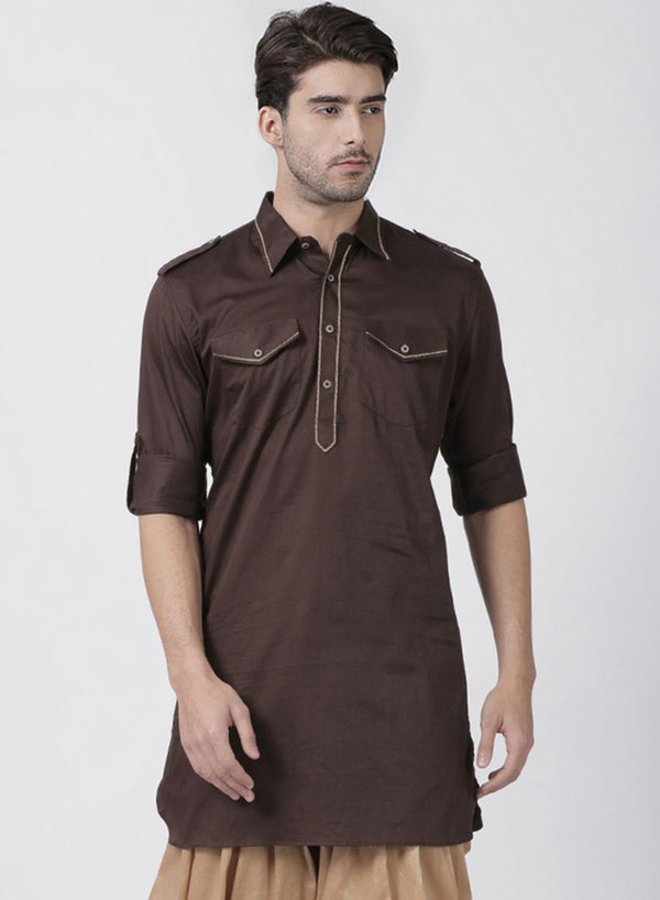 Men's Brown Cotton Blend Kurta - Vastramay