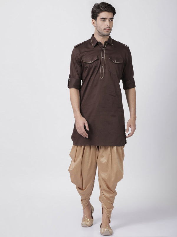 Men's Brown Cotton Blend Pathani Suit Set - Vastramay