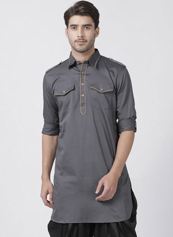 Men's Grey Cotton Blend Kurta - Vastramay