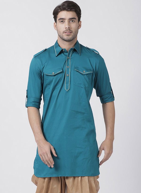 Men's Dark Green Cotton Blend Kurta - Vastramay