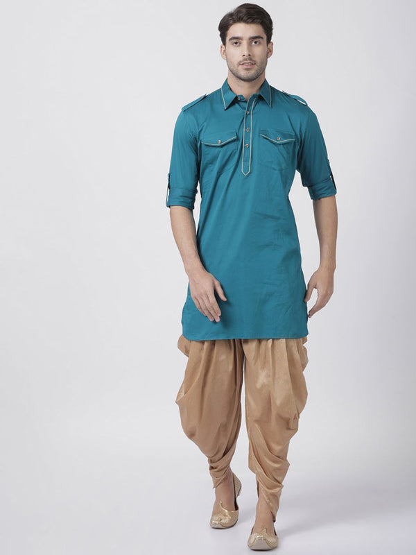 Men's Dark Green Cotton Blend Pathani Suit Set - Vastramay