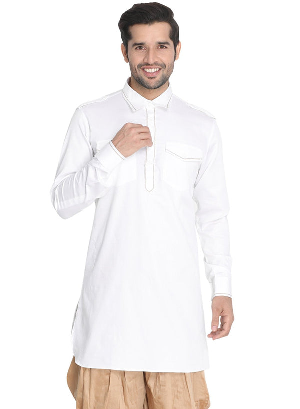 Men's White Cotton Blend Kurta - Vastramay