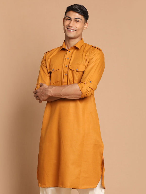 Jashvi Men's Rust Pathani Cotton Blend Kurta