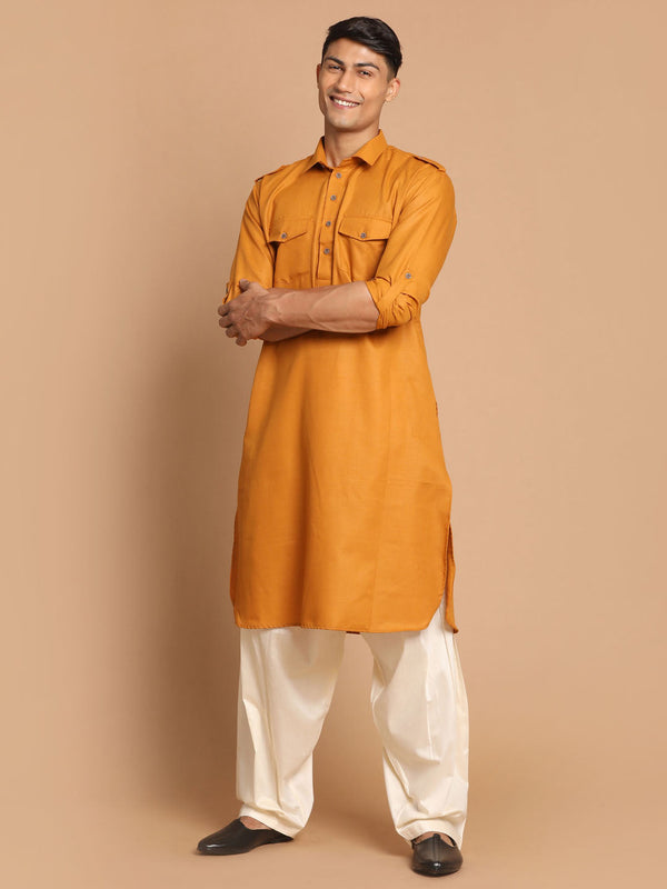 Jashvi Rust Brown & Cream Pathani Kurta with Patiala