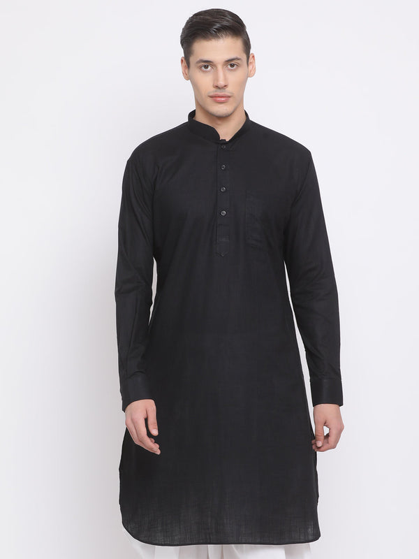 Jashvi Men's Black Cotton Linen Blend Kurta