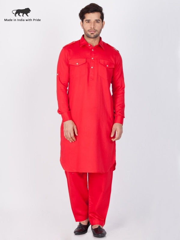 Men's Red Pathani Suit Set - Vastramay