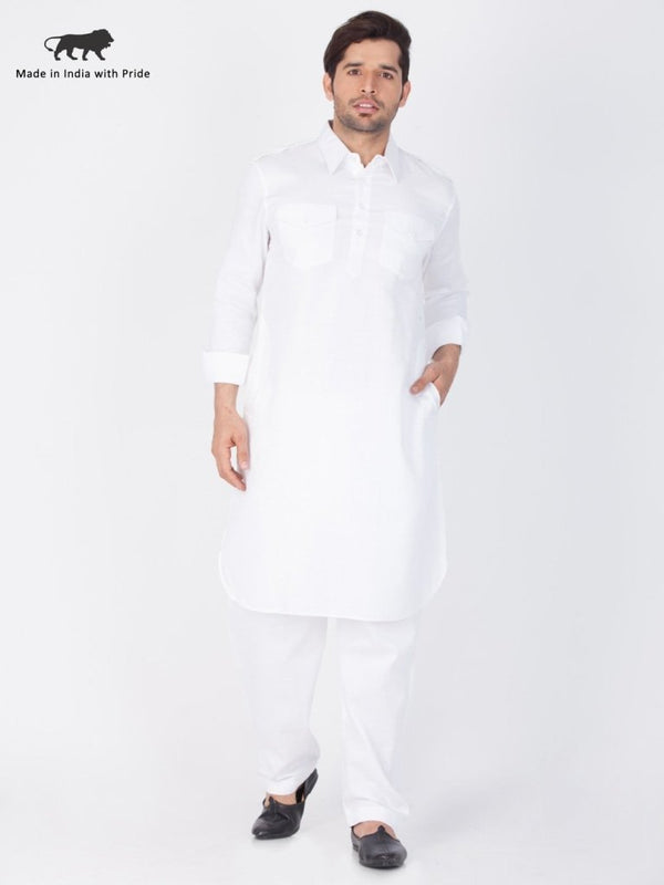 Men's White Pathani Suit Set - Vastramay