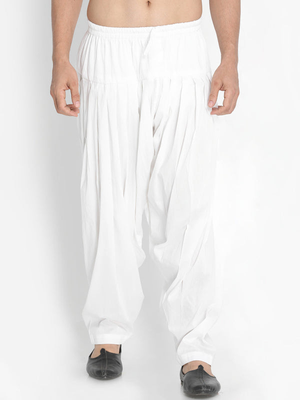 Jashvi Men's White Cotton Blend Patiala Pyjama