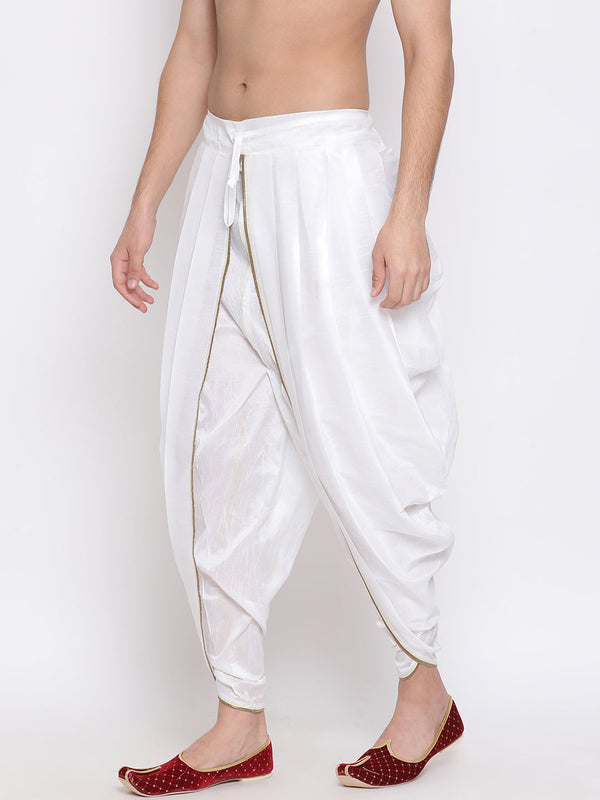 Jashvi Men's White Silk Blend Dhoti Pant