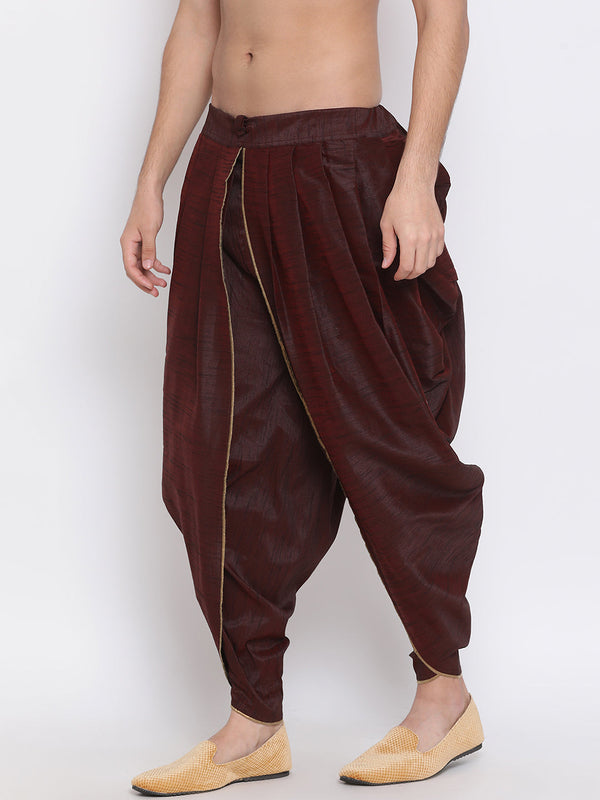 Jashvi Men's Wine Silk Blend Dhoti Pant